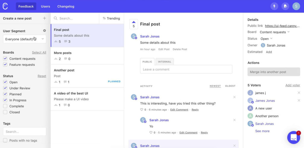 canny dashboard