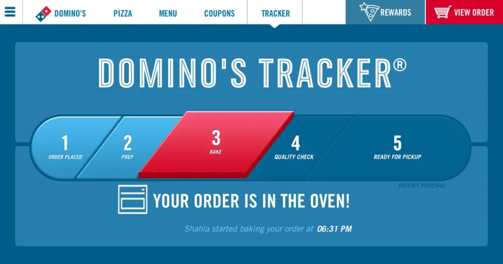 Post Purchase Engagement example Dominos Tracker