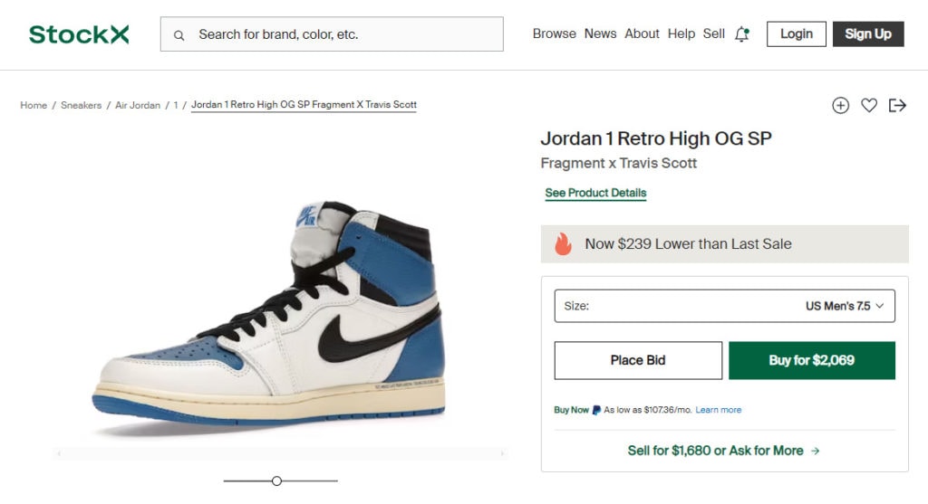 Limited-Edition Collaborations StockX Nike Jordan 1 Retro Fragment x Travis Scott