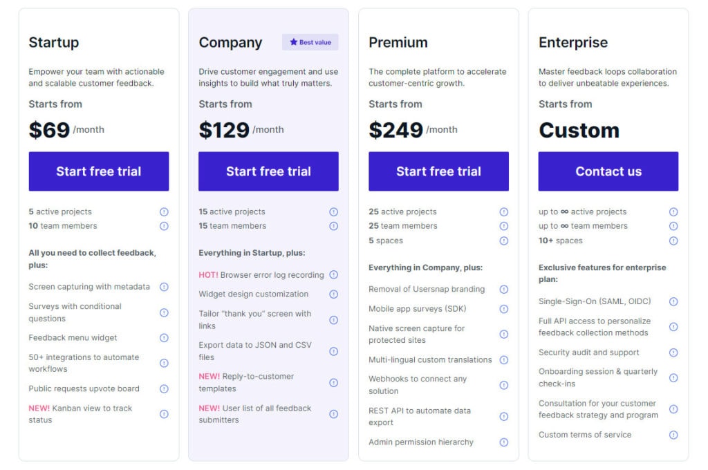 usersnap pricing