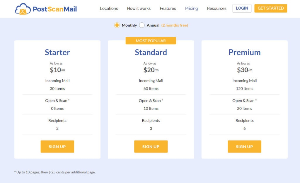 PostScanMail Virtual Business Address pricing