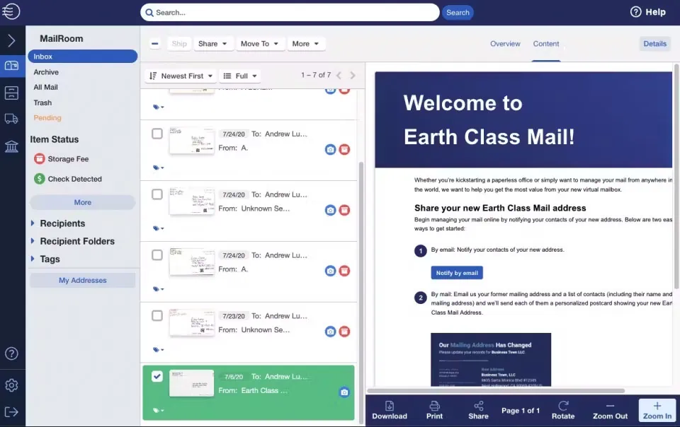 earthclassmail interface