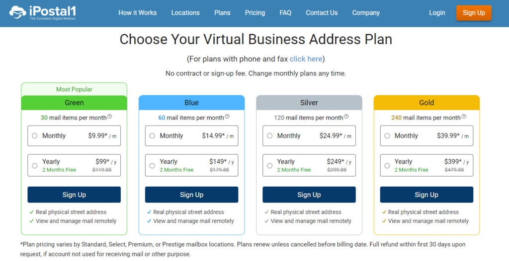 iPostal1 Virtual Business Address Pricing
