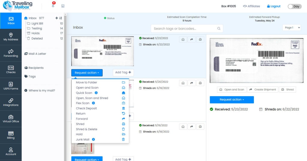 travelingmailbox interface