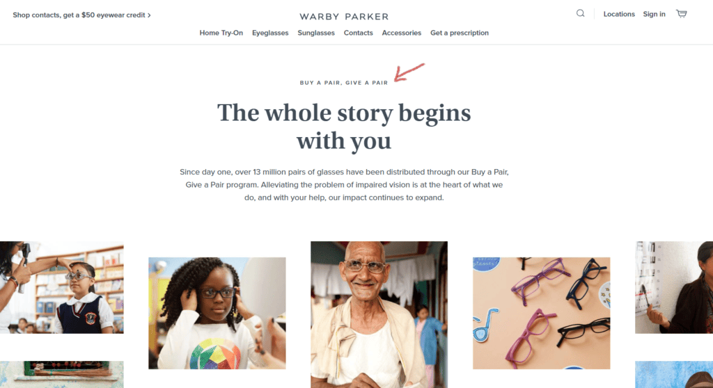 Warby Parker Buy a Pair Give a Pair - caused based marketing