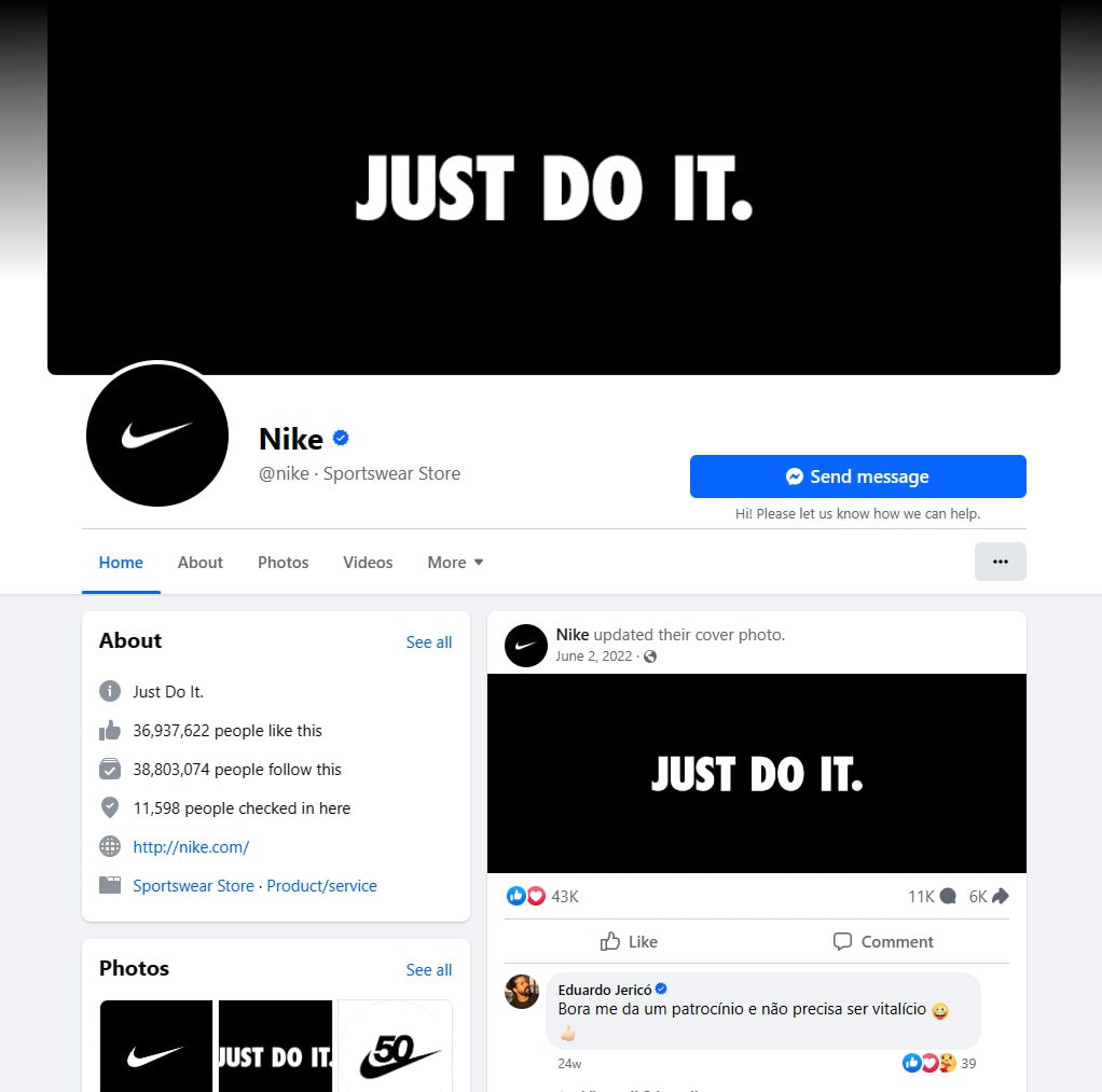 Nike Facebook - brand awareness through consistency