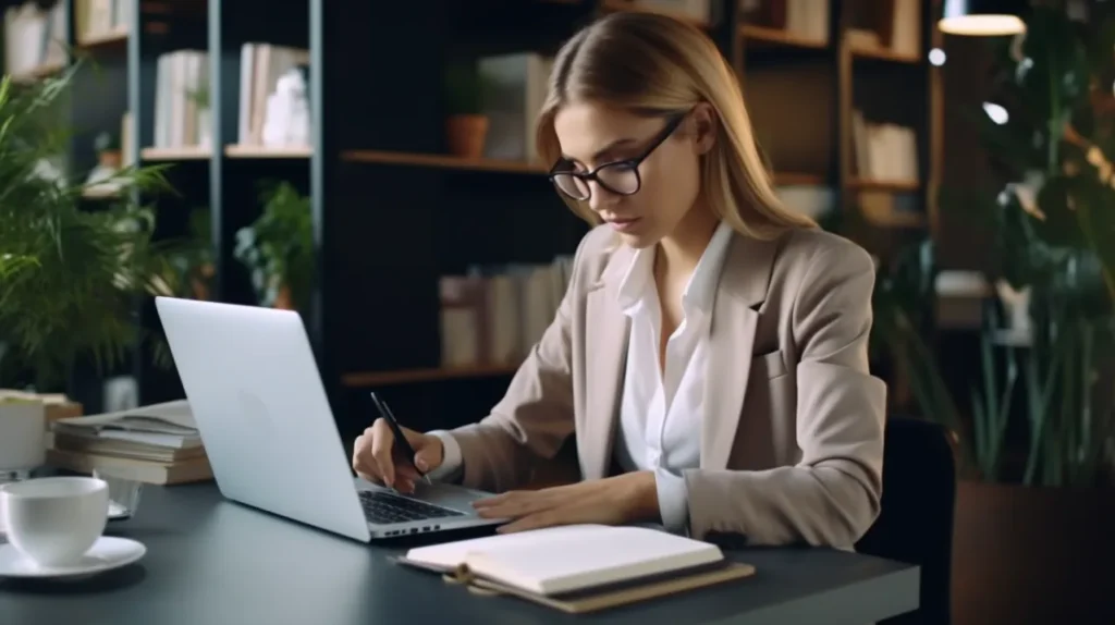 women working on her business plan