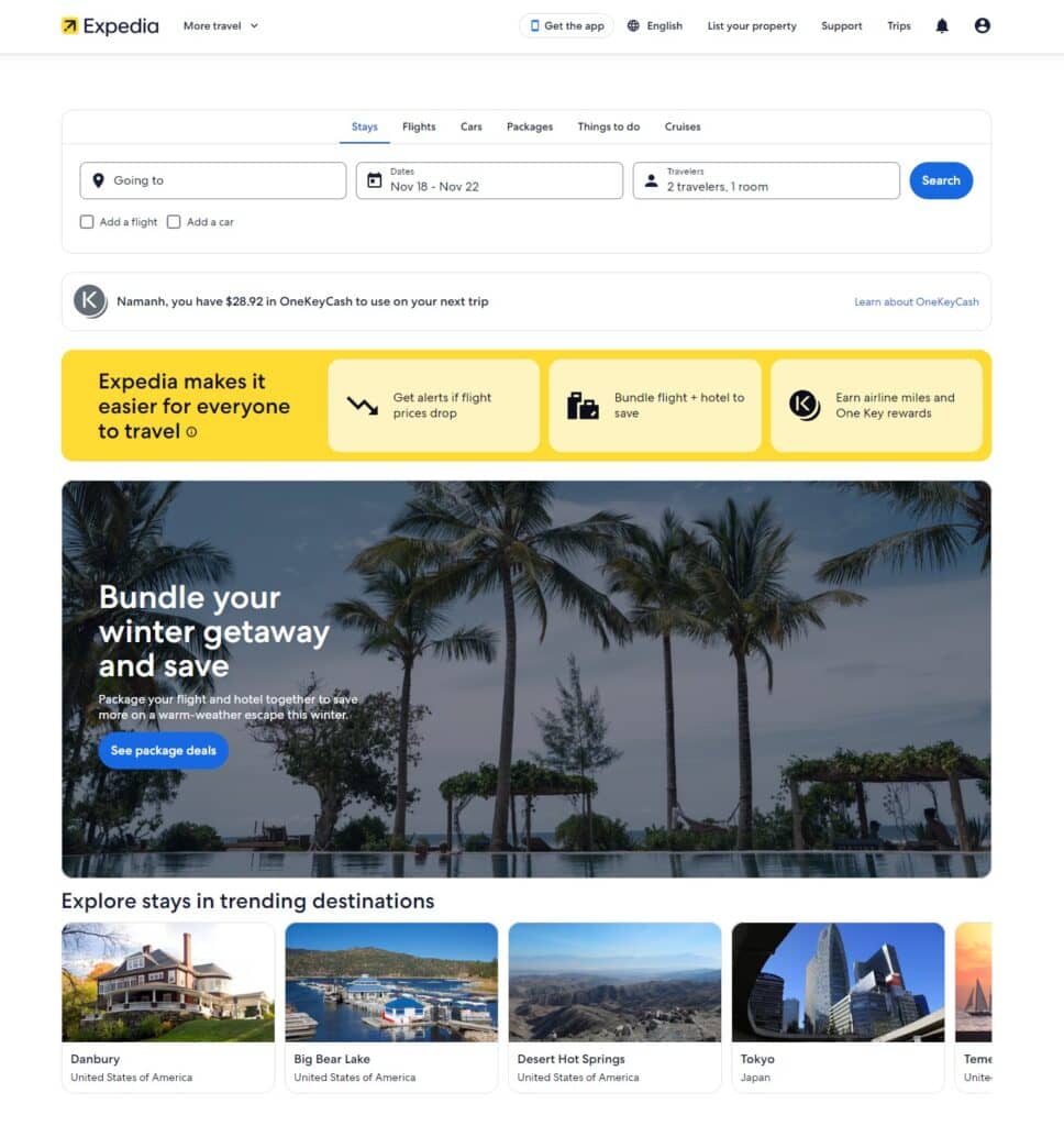 Expedia Website Meta Markets