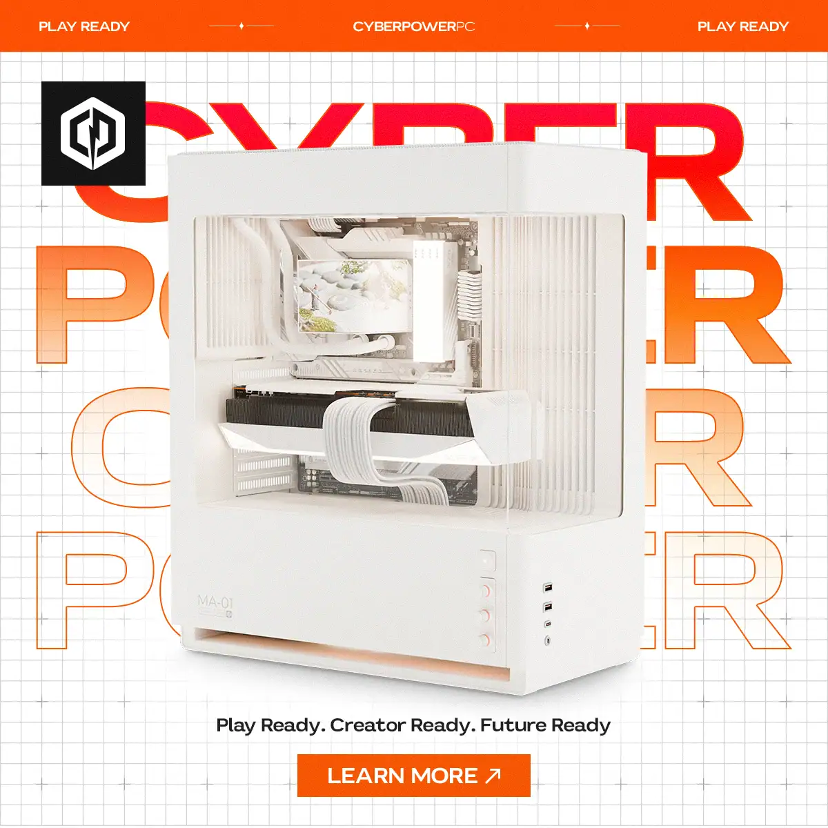 2026 MA-01 campaign, white product, using the same disciplined graphic system.