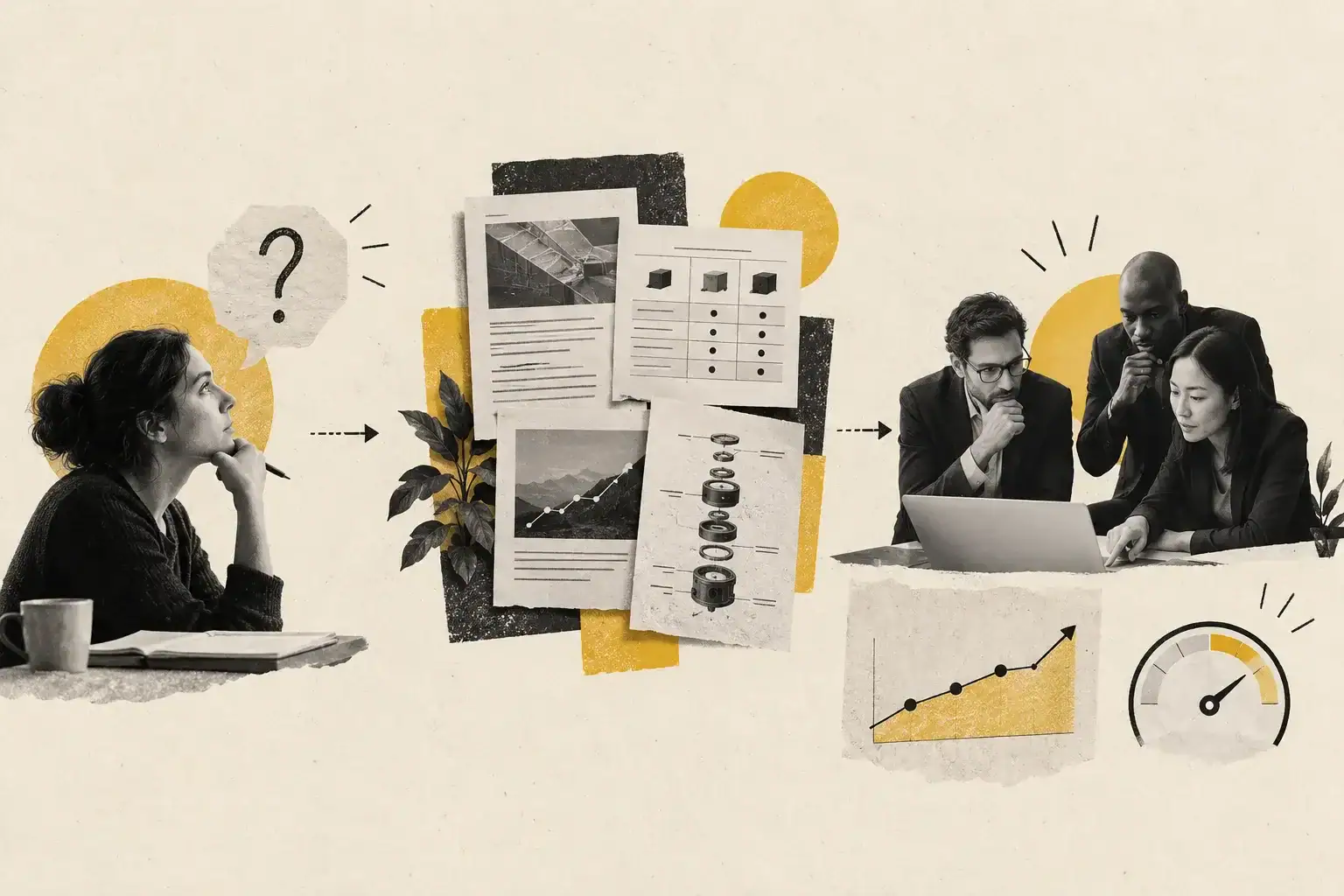 Search intent flows through evidence and comparison toward a measurable B2B decision