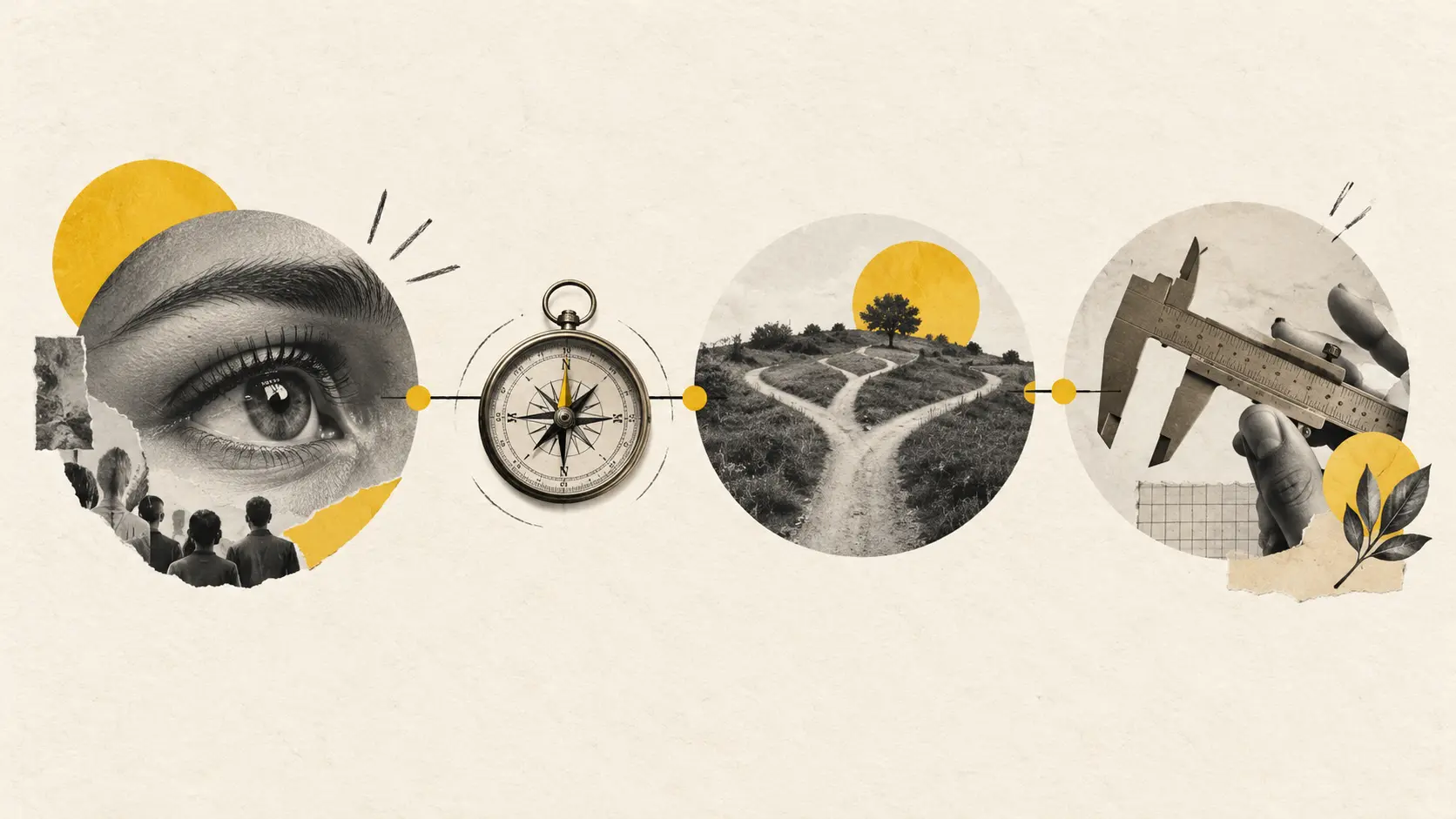 Audience evidence, a decision path and measurement tools connect around a strategic compass