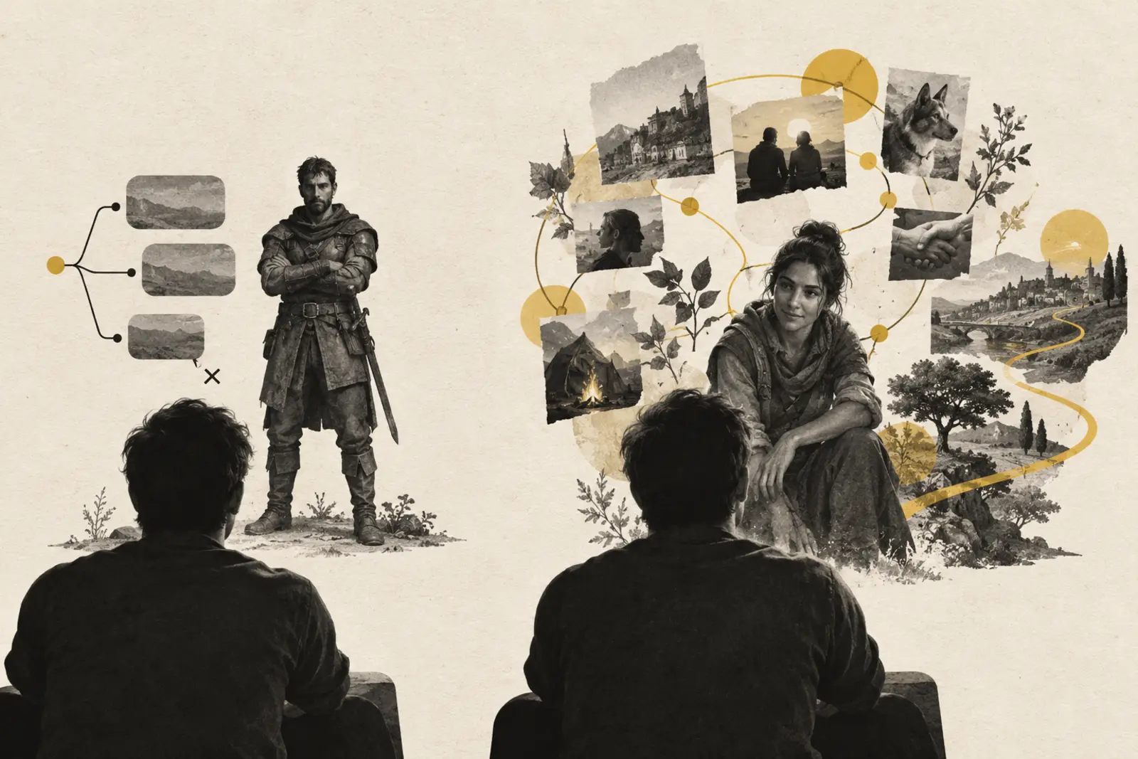 A scripted game character contrasted with one shaped by persistent memories and relationships