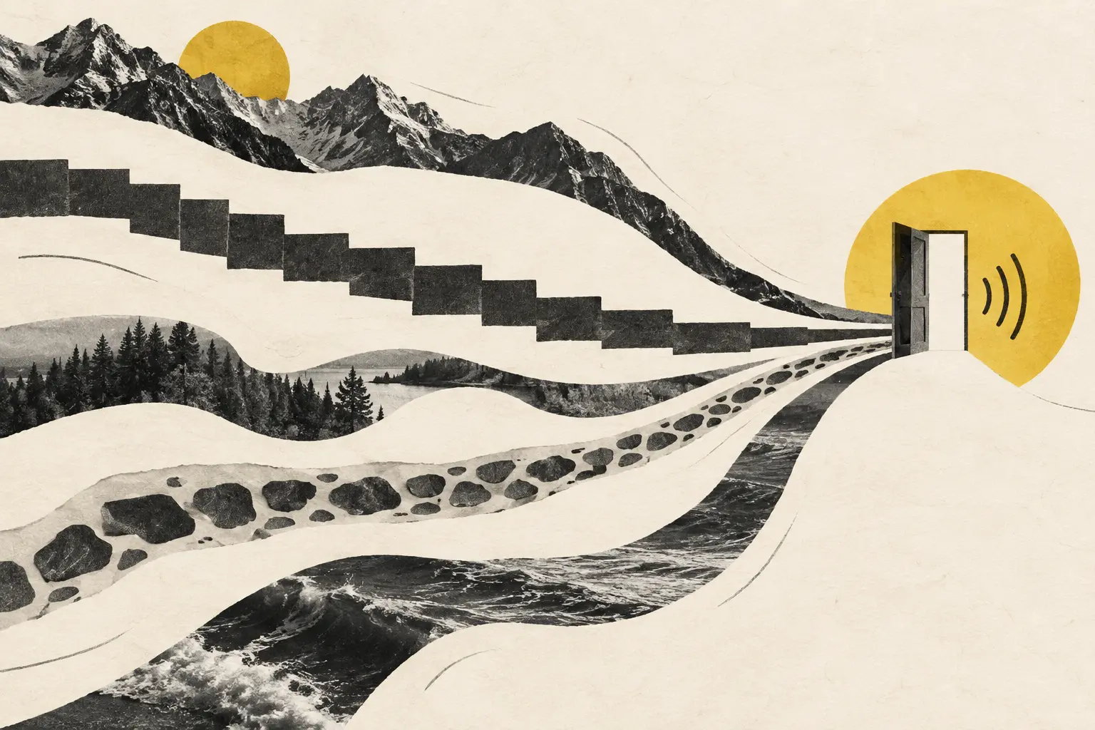 Five distinct paths converging on one shared destination, representing adaptive leadership communication