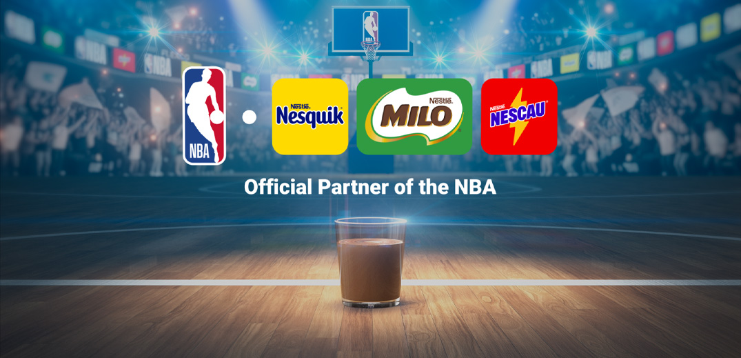 Announcement graphic showing the NBA logo with the Nesquik, Milo, and Nescau brands.